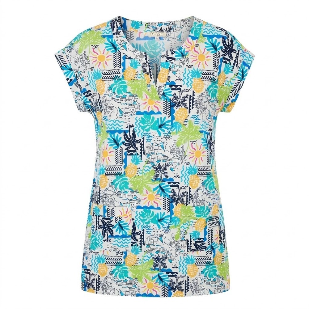 Escape by Habitat Clothes MEDIUM Tropical Island Print Cotton Dress‎ Blue White